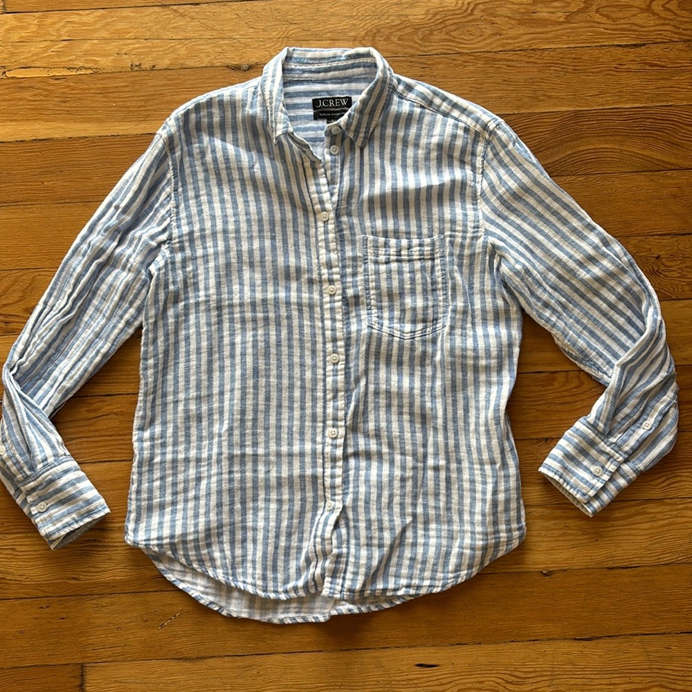 J. Crew cotton linen Garçon button down blue and white stripe size 4 nwot